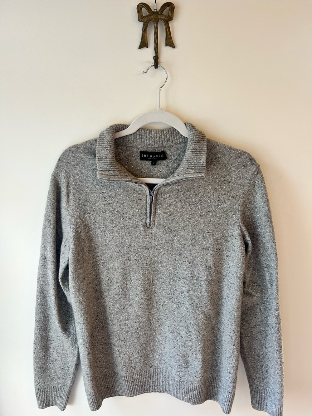 Emi Maglia Men’s Wool Silk Quarter Zip Sweater Gray Made in Italy Size L